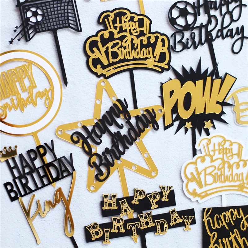 Золотая Серебряная акриловая коллекция сердца Топпер для торта С Днем Рождения