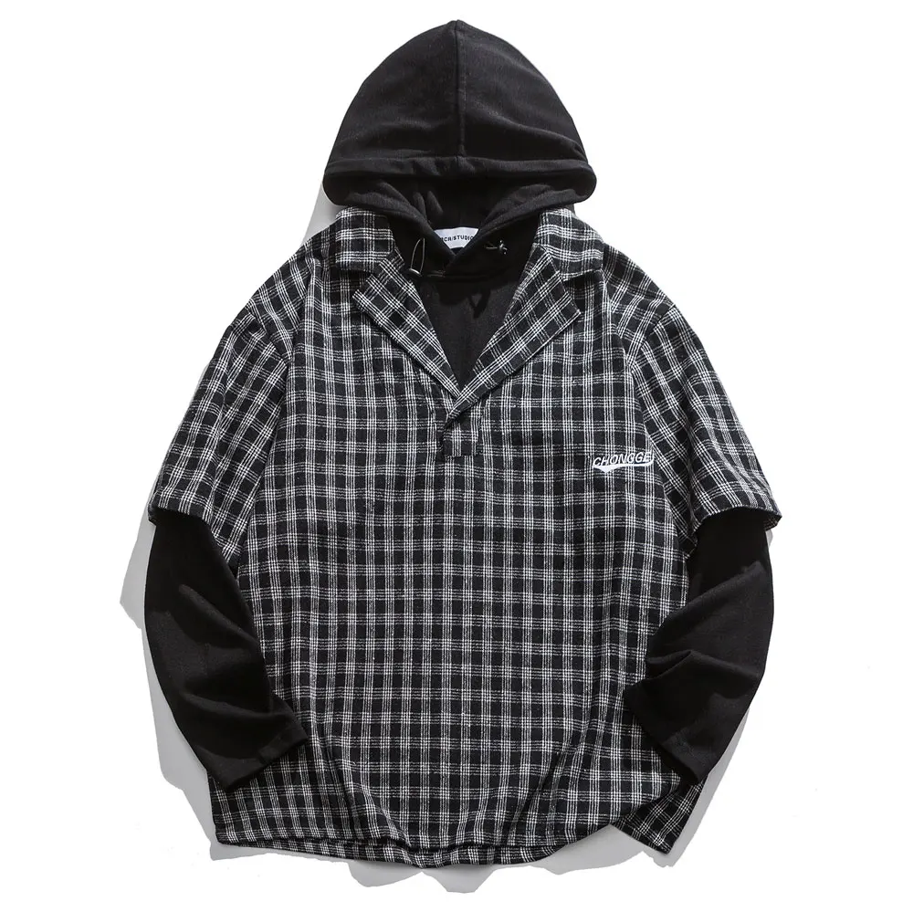 Женские полосатые клетчатые накладные толстовки из двух частей повседневный