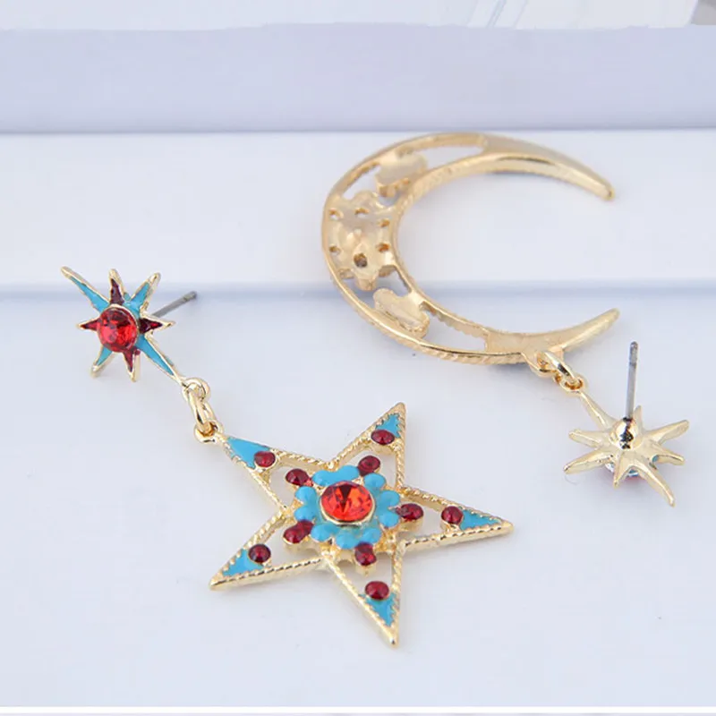 Женские эмалированные Серьги Kymyad асимметричные серьги в форме звезды и Луны