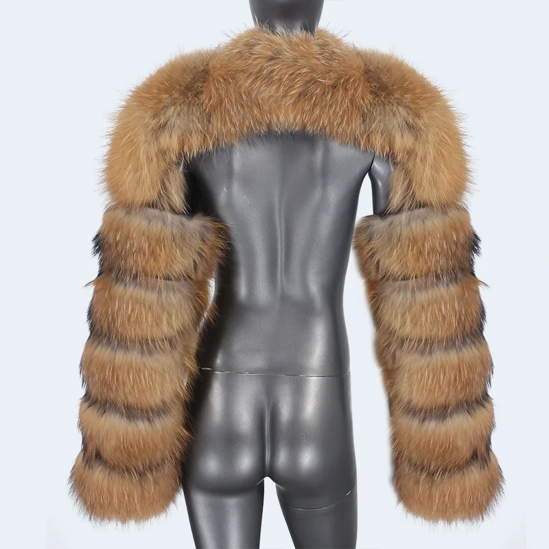 

CXFS 2021 Winter Jacket Women Natural Real Raccoon Fox Big Fur Two Sleeve O-Neck Coat Ladies Outerwear Streetwear New Fashion