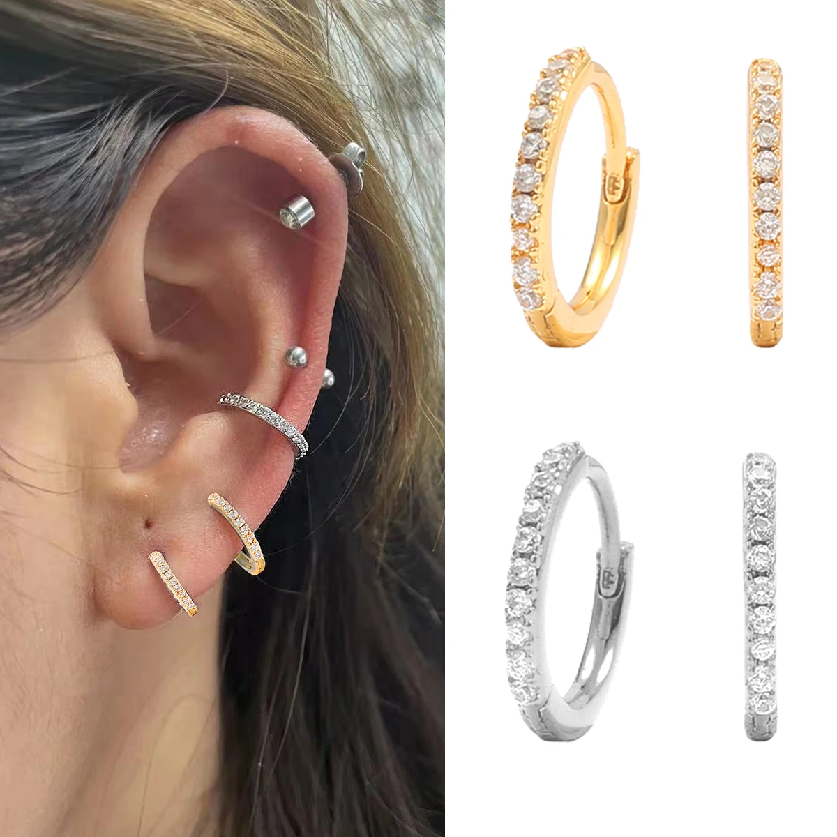 

Серьга-Кольцо из стали с фианитом Для Пирсинга Ушей