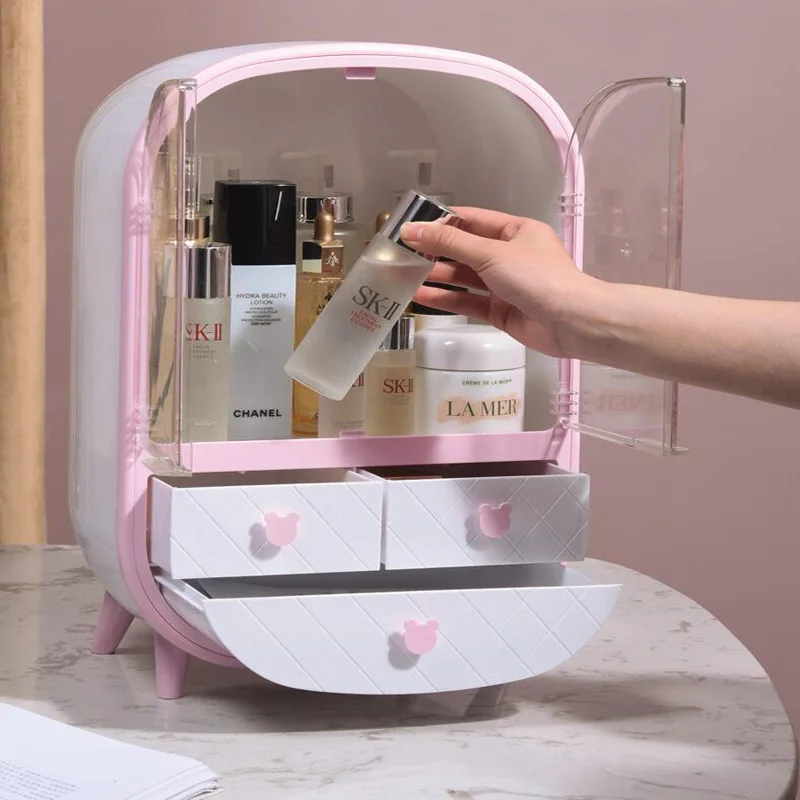 Двухдверная настольная коробка для хранения макияжа пыленепроницаемый Домашний