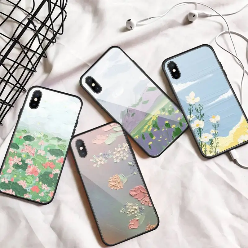 

Oil Painting art Painted pattern Phone Case Tempered glass For iphone 6 7 8 plus X XS XR 11 12 13 PRO MAX mini