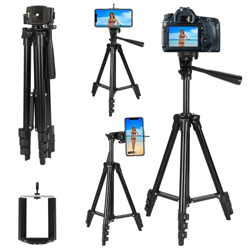 Professional Aluminum Camera Tripod Stand Holder + Phone Holder +Nylon Carry Bag for iPhone Samsung Smartphone four floor high