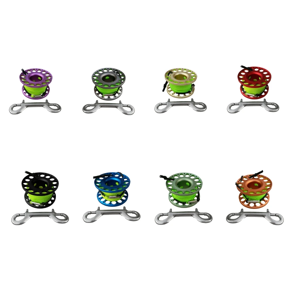 

Aluminum Alloy Compact Finger Spool Reel15m High Visibility Guide Line & Double End Bolt Snap Scuba Diving Dive Gear Accessories