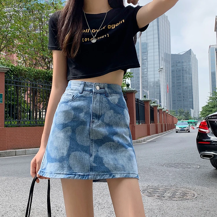 

Guilantu Summer High Waisted Denim Mini Skirt Women Button Zipprt Pocket Tie Dye Vintage Jeans Skirts Harajuku Vintage Skirt