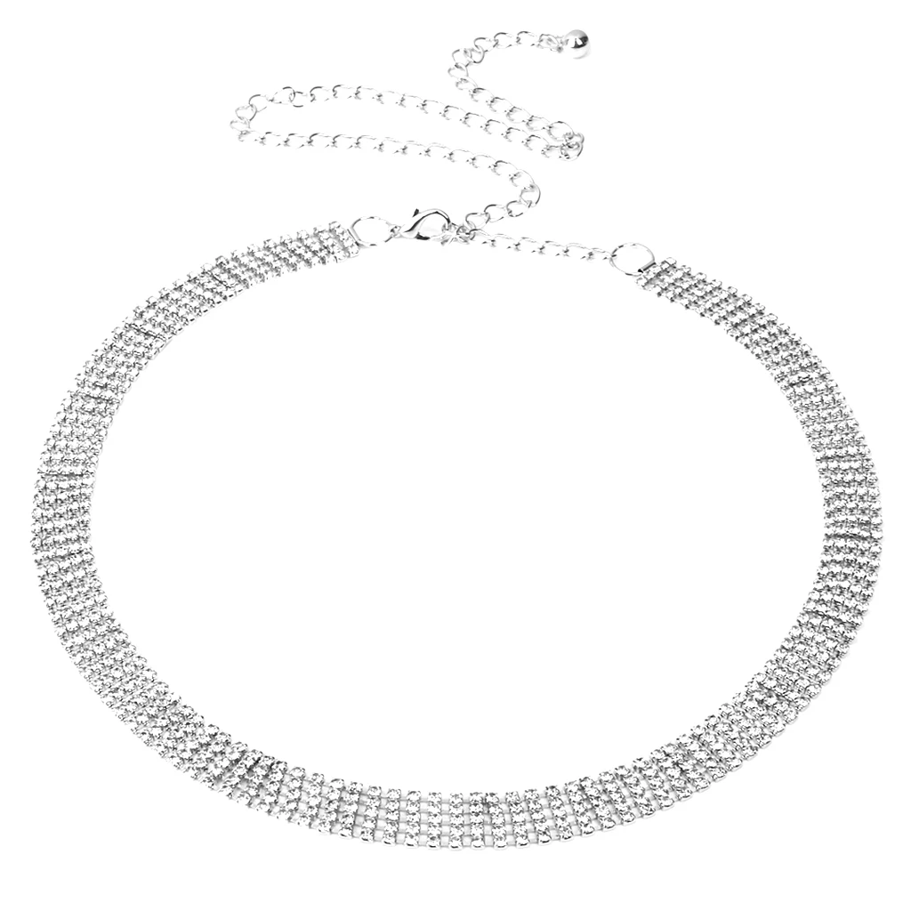 

Silver Diamante Ladies Waist Chain Belt Crystal Rhinestone Long Waistband
