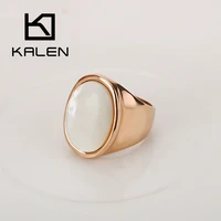kalen new rose gold stainless steel big rings for women oval white shell anillos mujer jewelry wedding bands gifts