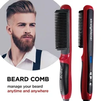 electric hair beard straightening brush anti scald ceramic iron beard styler comb heating straightener comb for long short hair