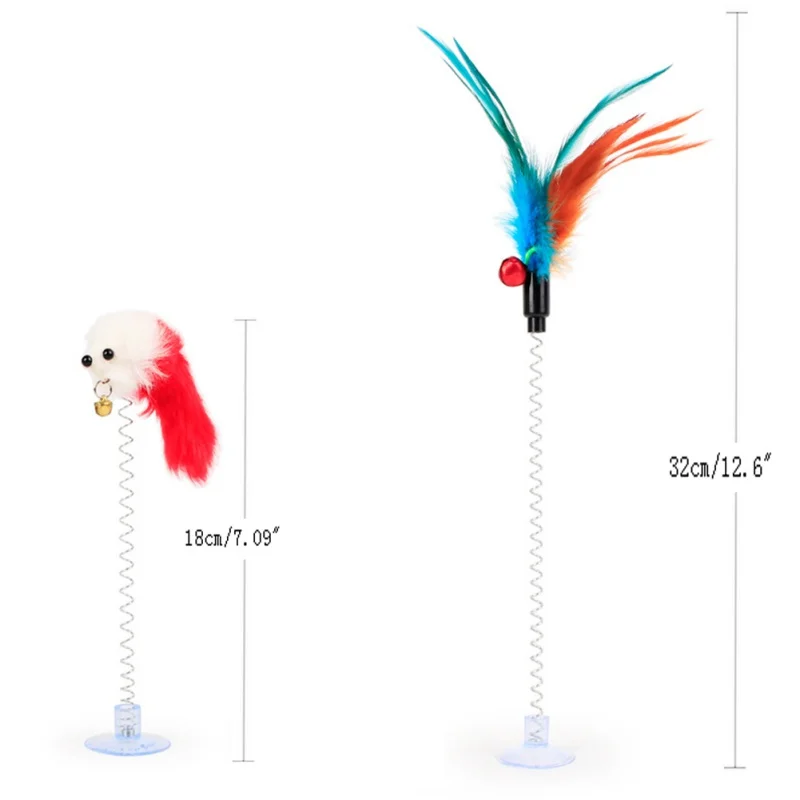 Cat Interactive Elastic Feather Toys Bottom Sucker Playing Spring Funny Scratch | Дом и сад