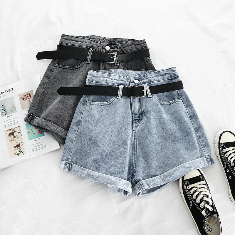 

2021 Korean Summer Women Jeans Shorts High Waist Loose Harajuku Zipper Lady Short Plus Size N0012