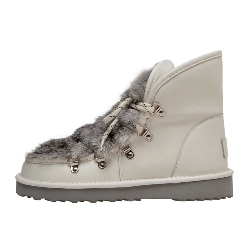 

New Winter Warm Wool Snow Boots Female Big Size 34-43 Casual Dress Flats Platform Boots Genuine Leather Women Sweet Ankle Boots