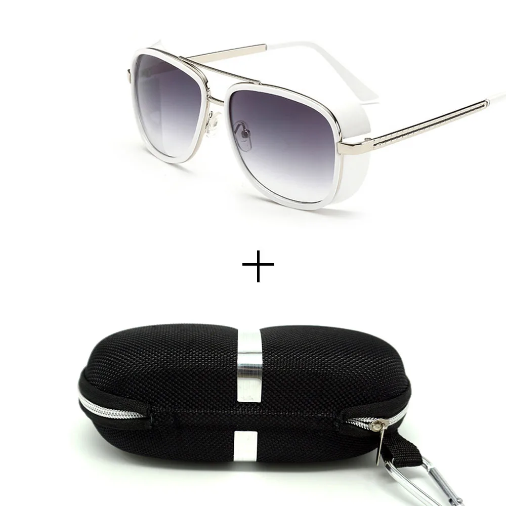 Glasses and case Минимальный мужской стимпанк солнцезащитные очки тони старк железный человек солнцезащитные очки ретро винтажные очки стимпанк солнцезащитные очки UV400 - Цвет линз: Glasses and case