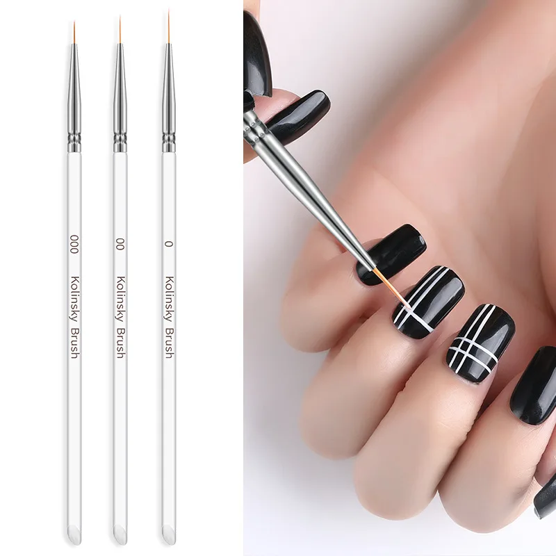 

3Pcs/set Nail Art Brush Kolinsky Crystal Acrylic Thin Liner Drawing Pen Painting Stripes Flower 2 Side Nail Art Manicure Tools