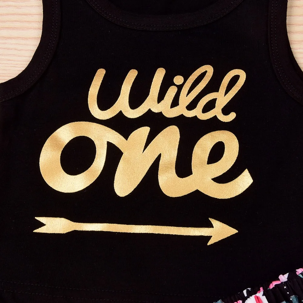 3 шт./комплект жилет с надписью A Arrow и шорты цветочным принтом|Комплекты одежды| |