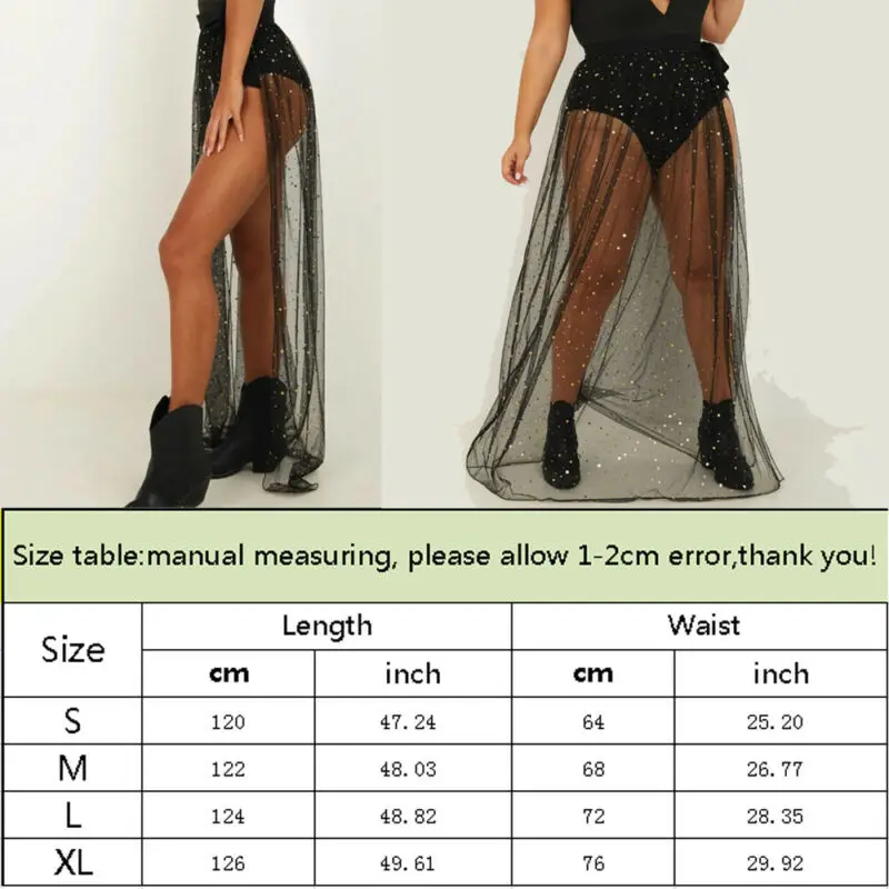 

Shiny Sequins Women Sexy Bikini Cover Up Swimwear Lady Translucent Elastic Waist Mesh Maxi Wrap Skirt Summer Bathing Beachwear