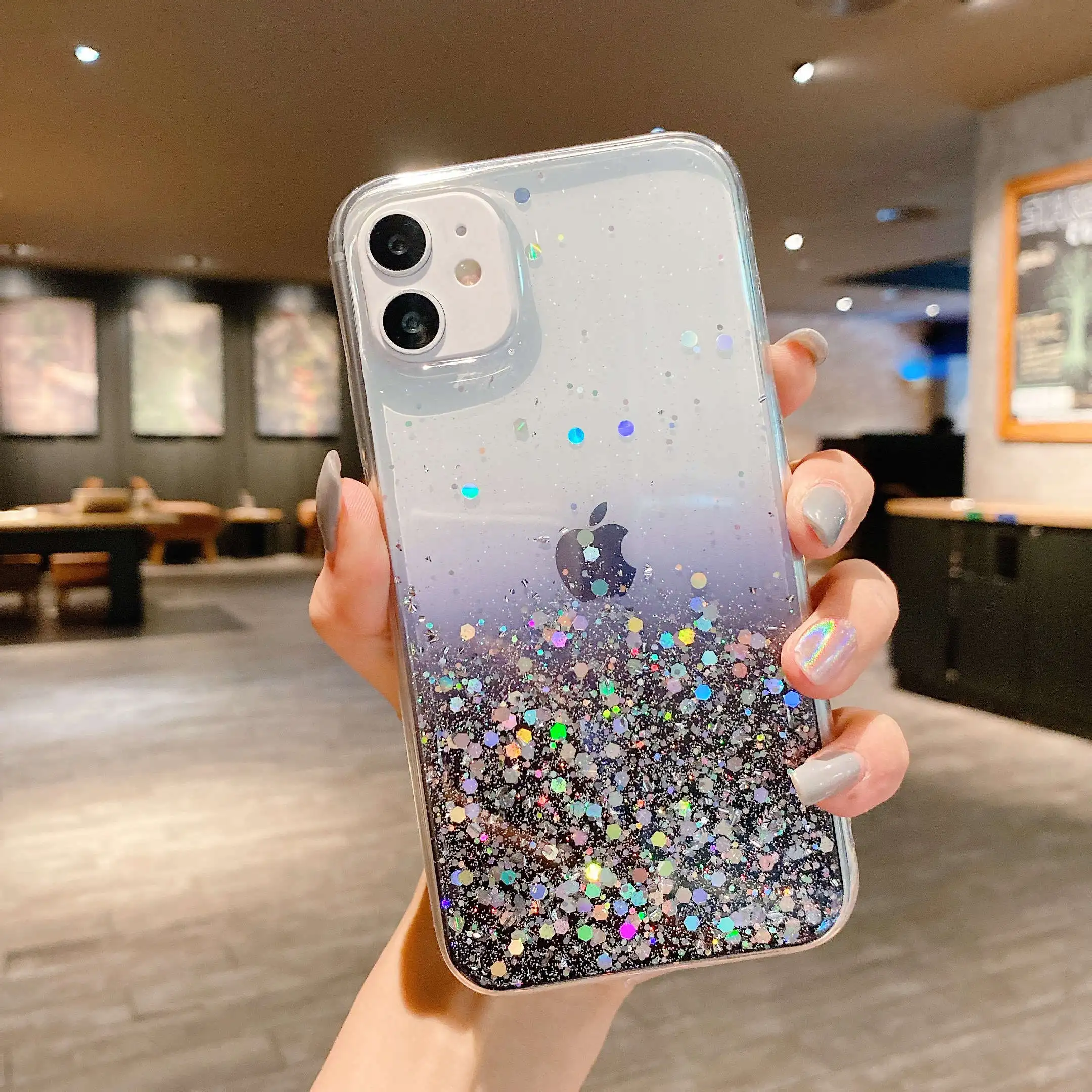 TPU Transparent Glue Gradient Phone Case For iPhone 11 12 13 14 Pro Max Mini 14PS XS Max XR 8 Plus Dust-proof Mobile Phone Shell