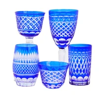 hand cut colored glasses sake whiskey glass cup blue carved wine cup