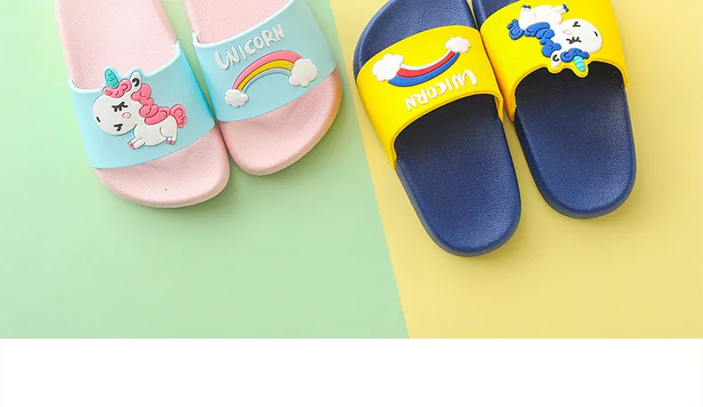 Kids Slippers for Boy Girl Rainbow Shoes Summer Toddler Animal Kids Indoor Baby Slippers PVC Cartoon Slippers