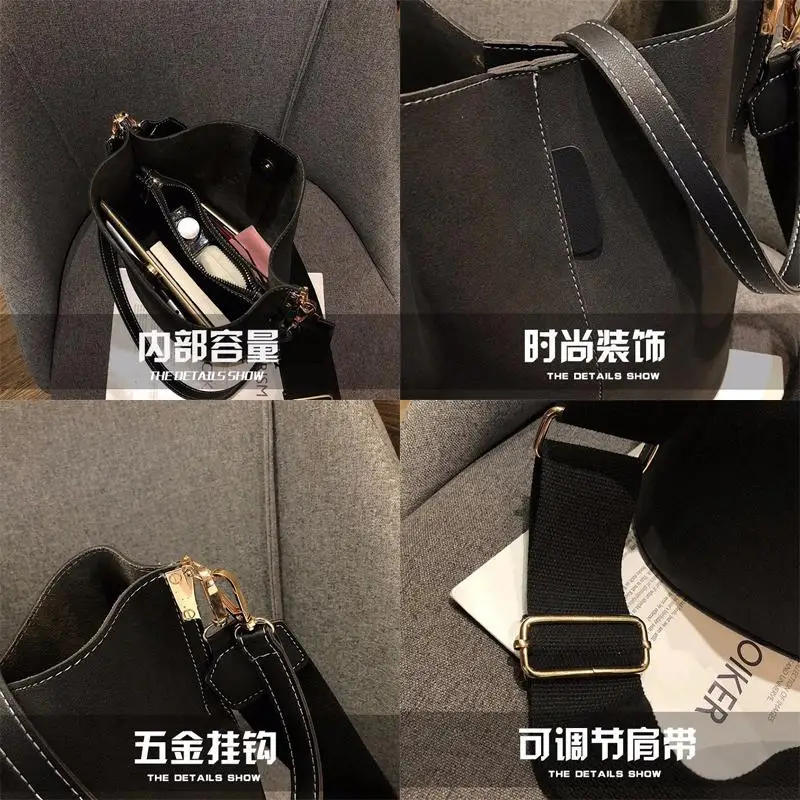 

Luxury Texture Ladies Bucket Pu Shoulder Bag Large Capacity Female Solid Colors Handbag Broadband Single Shoulder Messenger Bag
