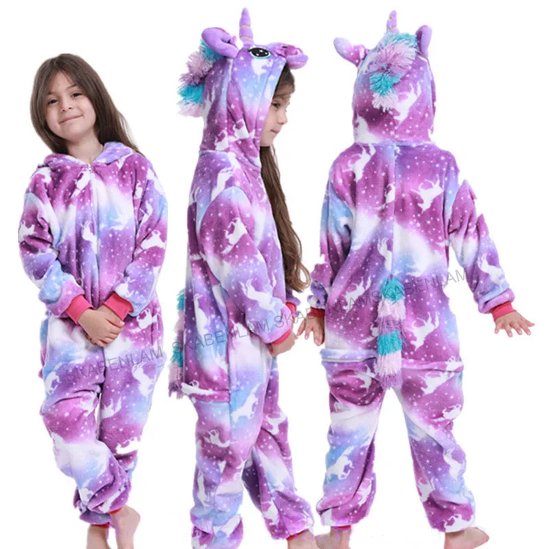 Onesie/Детская Пижама кигуруми с единорогом; зимняя Пижама с пандой; Пижама с единорогом для мальчиков и девочек; Фланелевая пижама с животными для костюмированной вечеринки; одежда для сна с капюшоном