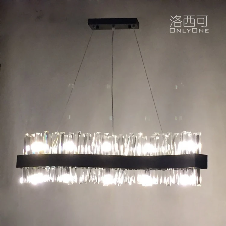 

Black crystal chandelier rectangular S-shaped lamp post modern creative personality partition bar restaurant chandelier