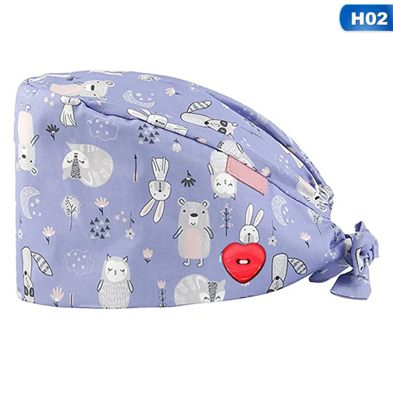 

Print Nurse Hats For Women Adjustable Surgical Cap With Buttons Sweat-Absorbent Towel Beauty Salon Pharmacy Lab Pet Doctor Caps