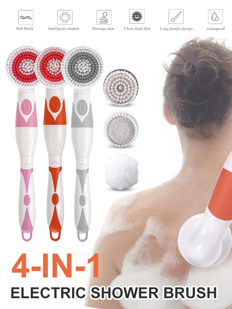 

Electric Massage Bath Brush Back Scrubber for Shower Waterproof Body Brush with Long Handle Multi-functional Brush