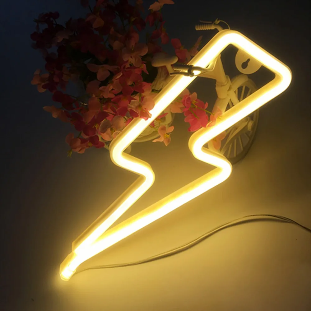 

LED Neon Sign Lightning Shaped USB Battery Operated Night Light Bedroom Decor Table Lamp For Home Party Living Room Xmas Gift