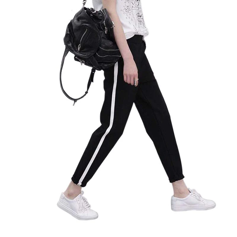 

2020 Spring Sweatpants Women Casual Harem Pants Loose Trousers For Women Black Striped Side Sweat Pants Female Plus Size M-XXL