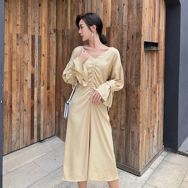 YAMDI элегантное платье в стиле бохо однотонное винтажное средней длины на