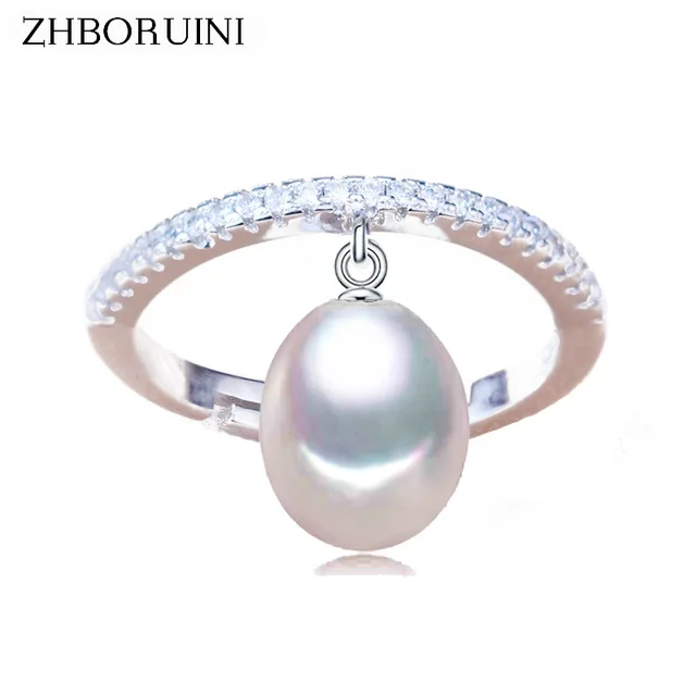 ZHBORUINI модное кольцо с жемчугом 925 пробы серебряные ювелирные изделия для женщин циркониевые кольца в форме капли натуральный пресноводный жемчуг подарок