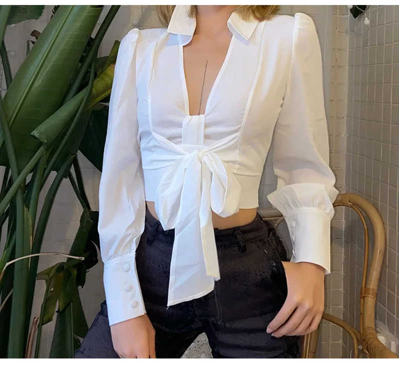 

autumn tops for women 2021 vintage bow elegant white blouse women shirts korean sexy v neck long sleeve blouse streetwear blusas