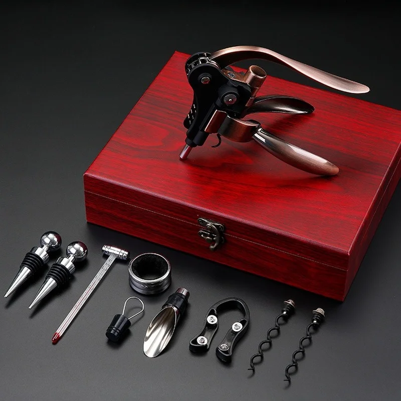 

High-grade Zinc Alloy Red Wine Opener Rabbit Shaped Corkscrew Set With Wooden/Leather Box For Friend and Family Gift