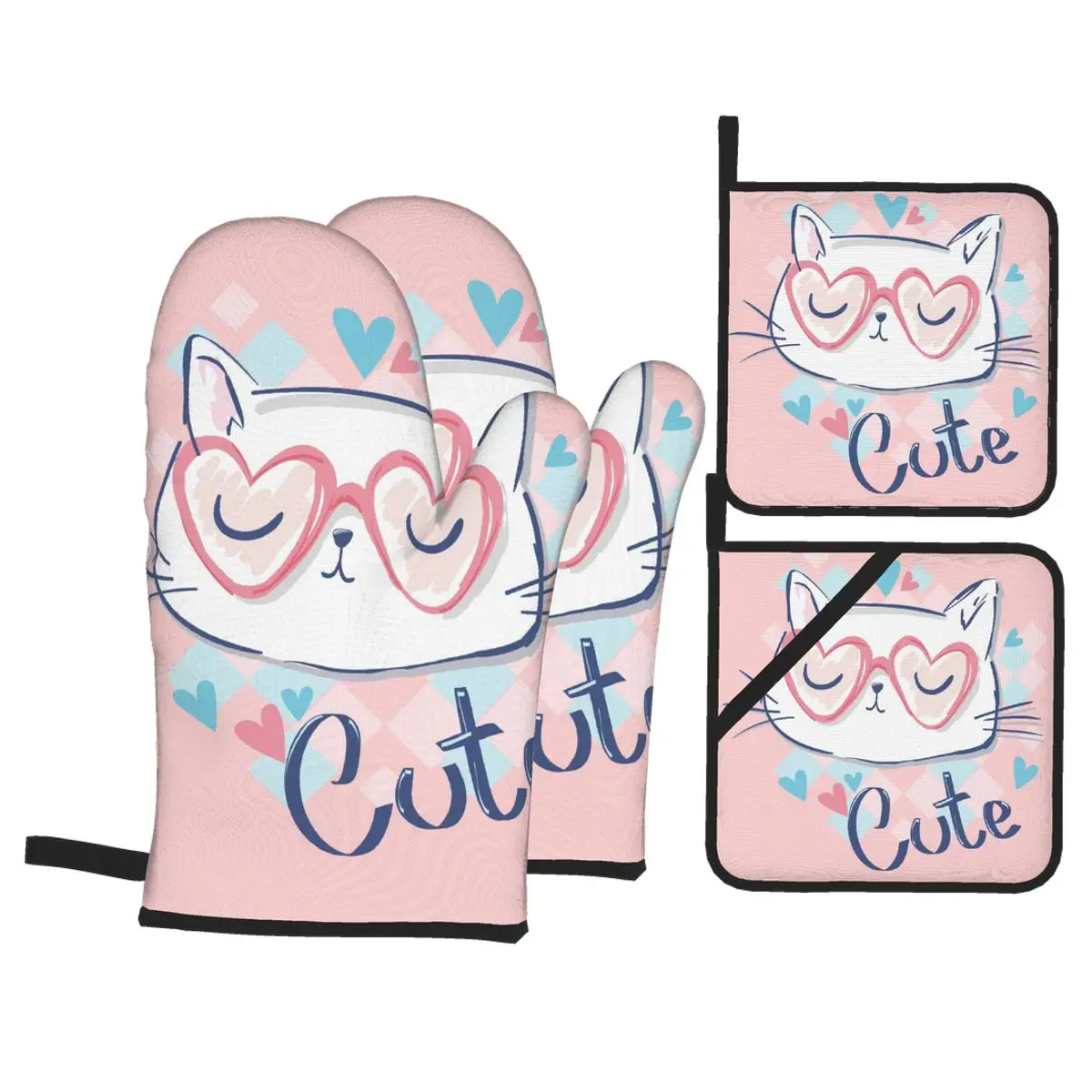 

4 шт. Прихватки полиэстер выпечки изолирующие перчатки Кот в очках печь термостойкие Кухня перчатки, перчатки для духовки прихватка Pad