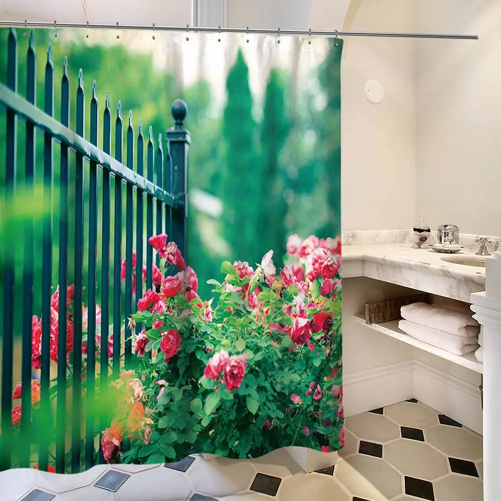 

Red Rose Shower Curtains Sunflower Spring Plant Floral Pattern Bathroom Decor Bath Waterproof Polyester Curtain