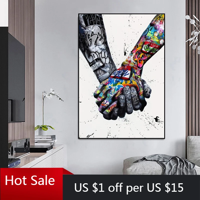 Уличное граффити Художественная Картина на холсте Любовь руки Настенный декор