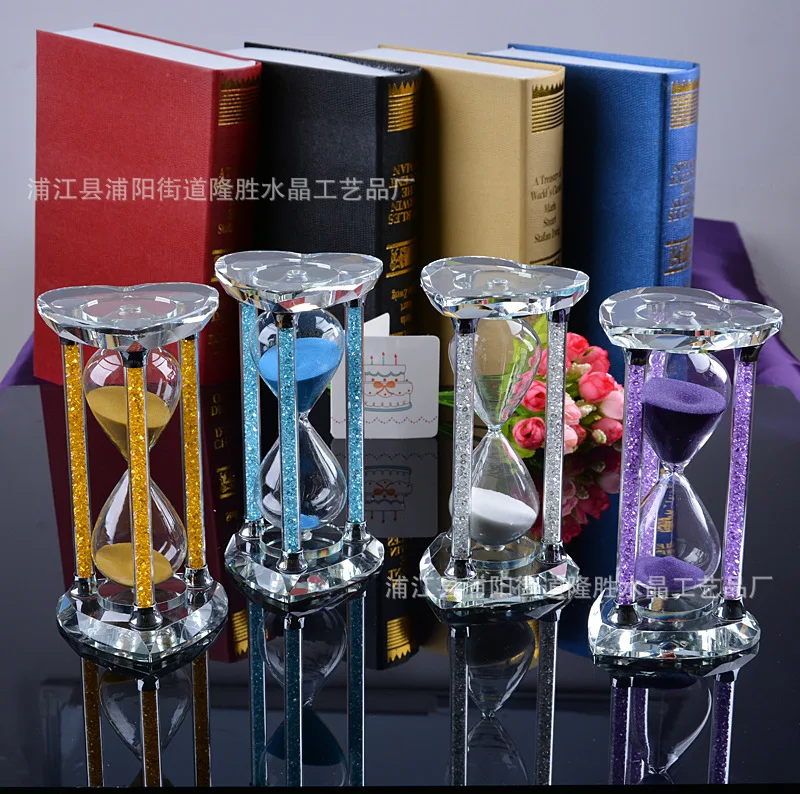 

Heart-shaped Diamond Timers Hourglass Pillar Round Hourglass 30 Minutes Crystal Hourglass Timer Creative Gifts Home Decoration