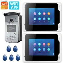 Tuya APP 7 inch 2 Monitors Wired Wifi RIFD Video Door Phone Doorbell Intercom System with 6 languages switch