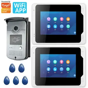 tuya app 7 inch 2 monitors wired wifi rifd video door phone doorbell intercom system with 6 languages switch free global shipping
