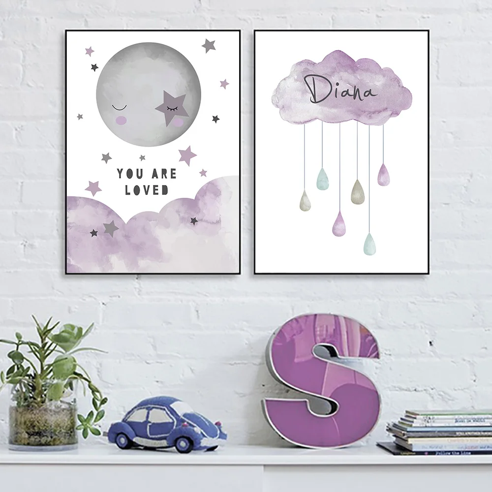 Персонализированные девушки имя на заказ плакат для детской печати фиолетовые