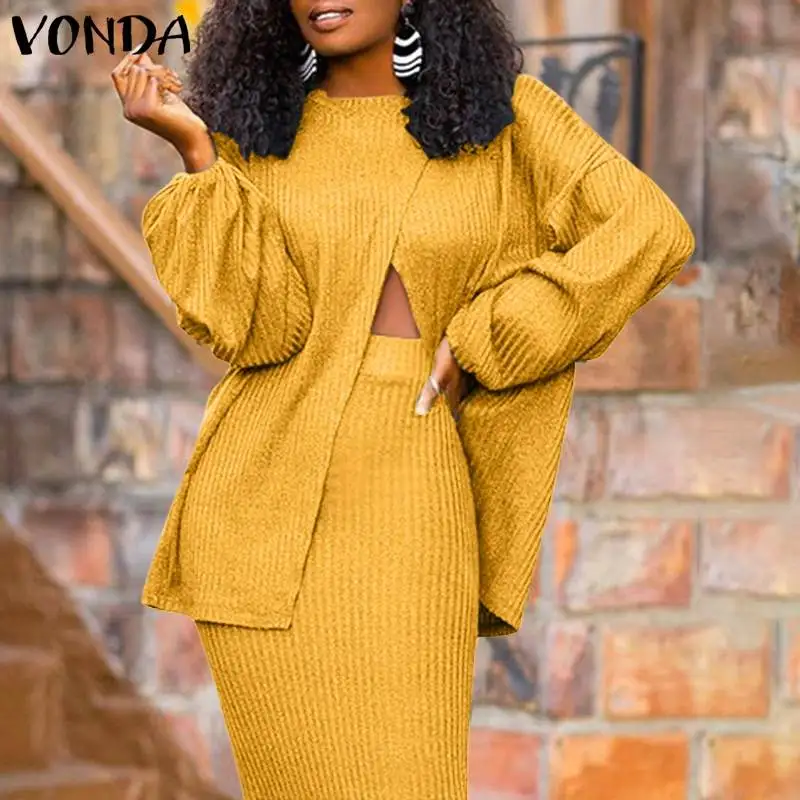 

Women Long Sleeve Thin Sweaters 2021 VONDA Casual O Neck Solid Sexy Split Hem Femme Pullover Damen Loose Elegant Office Blusas 7