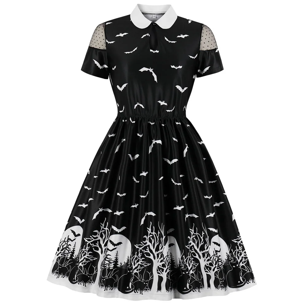 Для женщин готика Винтаж платье с воротником в стиле Питер Пэн короткий рукав на