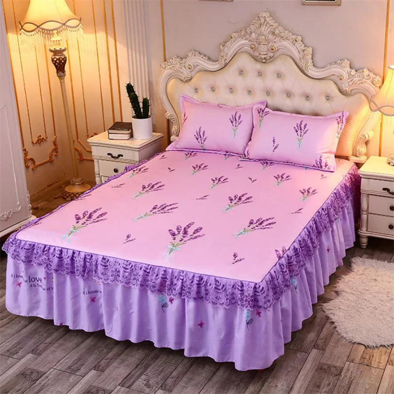 

Thicken Bed Skirt Home Textile Bedding 3pcs/set(1Bed Skirt + 2pcs Pillowcase) Bed Sheet King/Quee Bedspread Luxury Bedding F0552