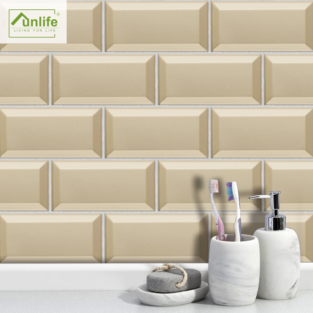 Funlife®Бежевая мраморная плитка наклейка на стену декоративная настенная Oil Proo