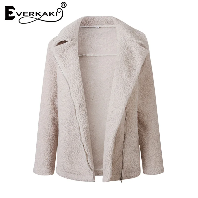 Beige Everkaki Boho бархатное пальто куртки женские на молнии зимние толстые модные повседневные однотонные женские искусственная куртка на меху женские зима - Цвет: Beige