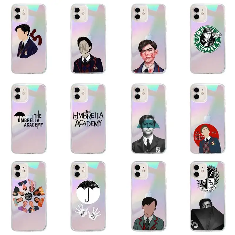 

Umbrella Academy Phone Case for iPhone huawei P 7 8 9 11 12 10 30 40 S X XS XR MINI Pro Max Plus laser Transparent Glitter