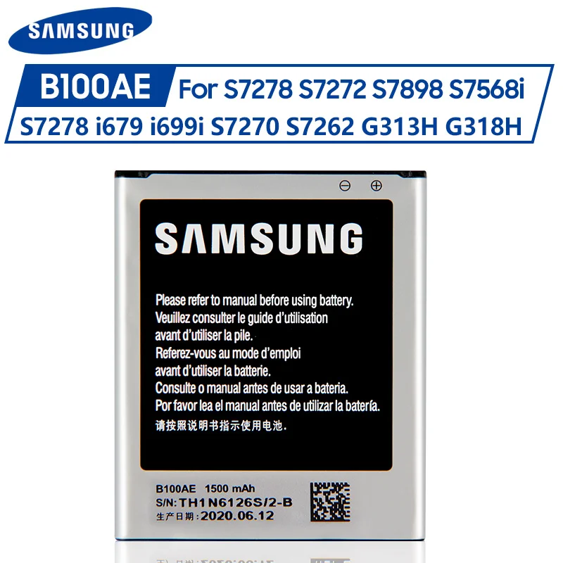Оригинальный аккумулятор Samsung B100AE B100AC для SAMSUNG Galaxy Ace 3 4 S7898 S7278 S7272 S7568i i679 S7270 S7262 G313H