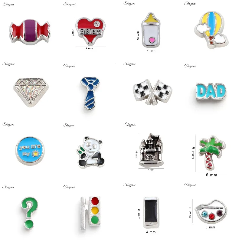 

20Pcs/Lot Mix Styles Heart Shapd Love Letter Sister Dad Floating Charms Alloy Animal Panda Pendant Fit Loket Necklaces Jewelry