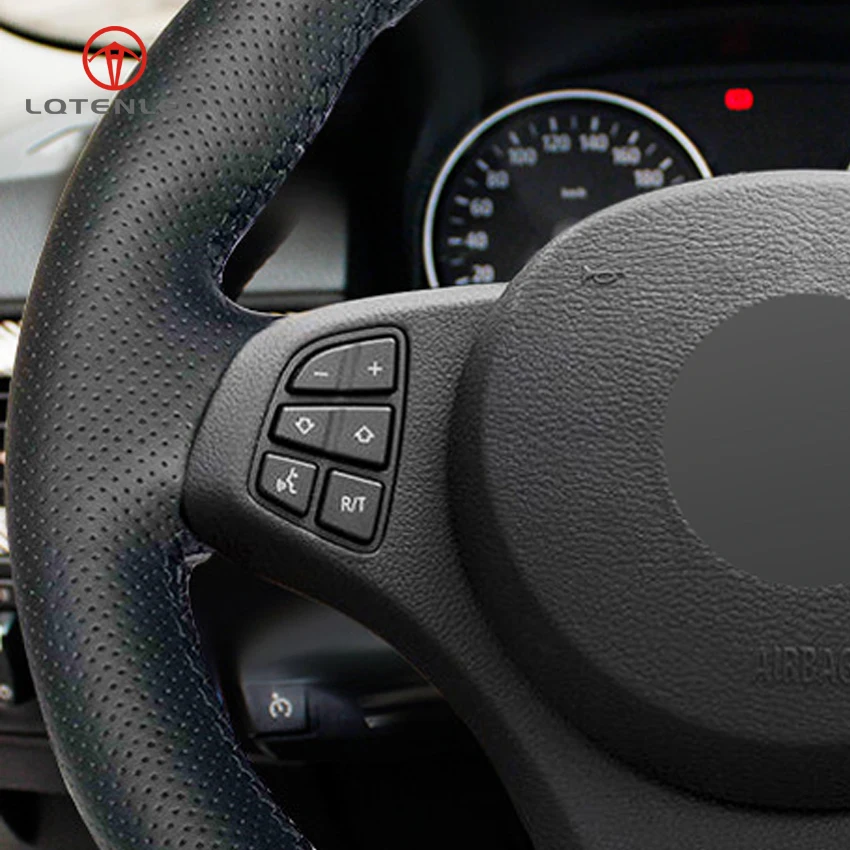 LQTENLEO черный прошитый вручную чехол рулевого колеса автомобиля из искусственной
